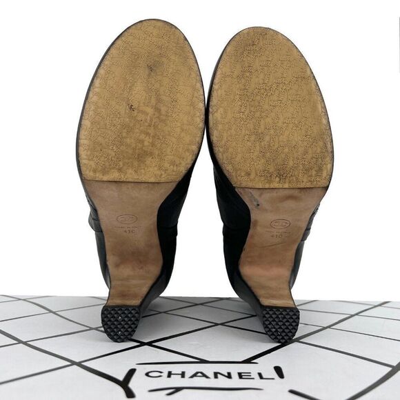 Chanel Lambskin Leather Chain Ankle Heel Boots in Black Size 41C - Picture 7 of 14